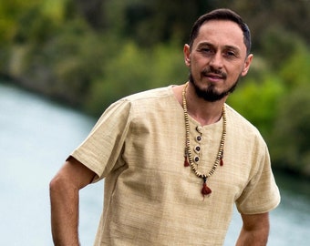 Hemp Shirt | 100% Hemp Henley Short Sleeve | Dune Peasant Knight Top Costume Halloween Renaissance Blouse Viking Tunic | Handwoven Shirt Men