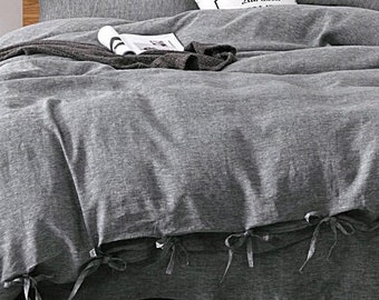 Grau Hanf Bettbezug Set 3-teilig | 100% Hanf | Hanfblätter Kissenbezüge | Hanf Bett Set | Vorgewaschener Hanf |