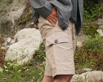 Hemp Cargo Shorts | 100% Hemp Clothing | Hemp Bottoms Men | Many Pocket Shorts Natural