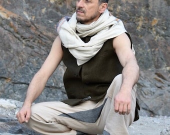Pantalones de cáñamo con refuerzo / 100 % cáñamo / Pantalones deportivos holgados con entrepierna triangular / Movimiento libre / Pantalones de cáñamo para yoga, entrepierna baja, ropa de estar estilo bohemio