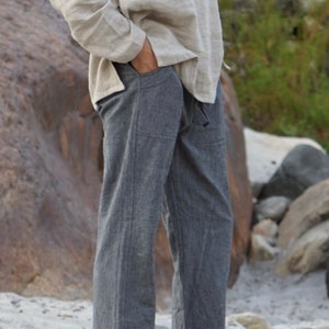 Pantalon gris en chanvre Vêtements 100 % chanvre Chanvre gris prélavé Bas de pantalon à cordon de serrage en chanvre Toile de chanvre Homme Naturel Vêtements image 4