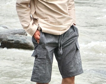 Hemp Cargo Shorts | 100% Hemp Clothing | Hemp Bottoms Multi Pocket | Hemp Men | Gray Hemp | Pre-washed