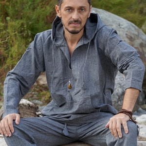 Hemp Hoodie Gray With Pants | 100% Hemp Costume | Hemp Suit | Hemp Baja Sweatshirt |