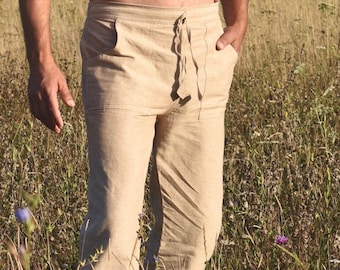Hemp Pants | 100% Hemp Clothing | Woven Hemp Drawstring Trousers Bottoms | Relaxed Fit Hemp Canvas Men Leisure Yoga