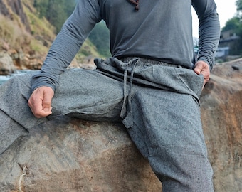 Gusset Hemp Pants Gray | 100% Hemp Clothing | Loose Fit Active Pants | Free Movement | Boho Lounge Wear | Hemp Trousers Yoga Low Drop Crotch