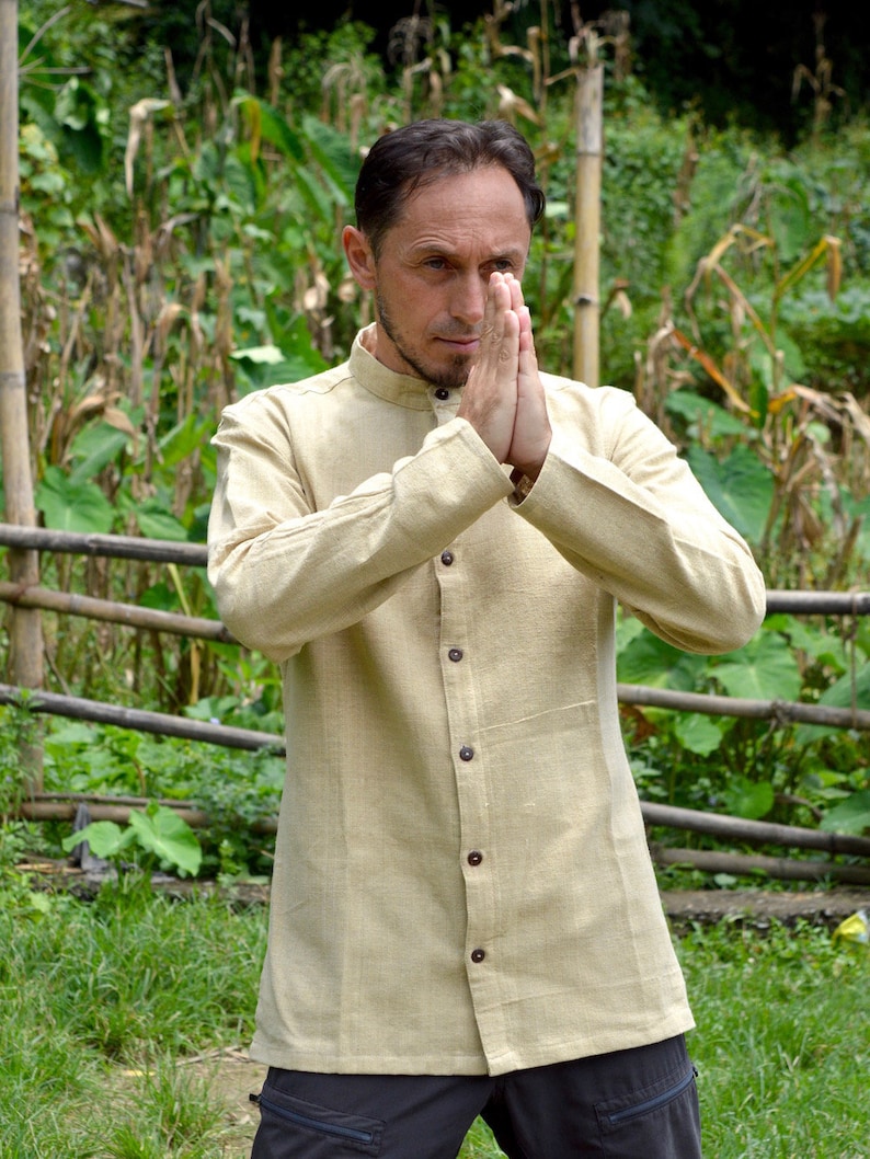 Hemp Shirt | 100% Hemp Clothing | Men Hemp | Hemp Long Sleeve | Hemp Top | Hemp Button Down | Tribal Clothing image 3