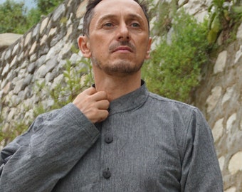 Hemp Shirt | 100% Gray Hemp Long Sleeve | Men Hemp Apparel | Eco Conscious Sustainable Button Down
