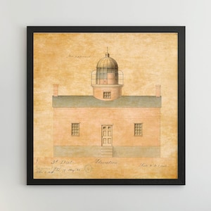 Gardiners Island Lighthouse Elevation Drawing - New York Lighthouse, Lighthouse Poster Print, Maritime Poster, Beach House Decor