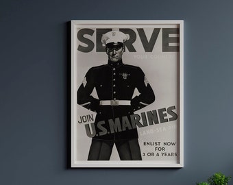 US Marines Recruitment Poster - World War 2 Print, World War 2 Poster, War Propaganda Poster, Vintage Marines Poster, Marines Ad