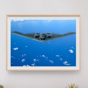 B-2 Spirit Stealth Bomber – Iconic Stealth Aircraft Over Ocean Sky, Modern Military Aviation, Air Force Wall Art, Aviation Enthusiast Gift