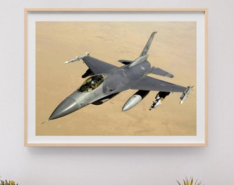 F-16 Jet in Flight – Metallic Aviation Photo Print