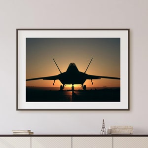 F-22 Raptor Silhouette at Sunset – Stealth Fighter Jet Poster, Aviation Art, Military Aircraft Decor, Air Force Fighter Sunset Silhouette