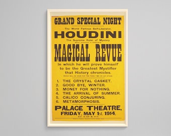 Houdini Magical Revue 1914 Poster – Vintage Magician Art Print