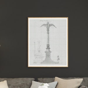 Plantekening batterijbaken Charleston - vuurtoren South Carolina, nautische poster, strandhuisinrichting, blauwdruk vuurtorenposter
