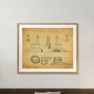 Seal Rock St. George Reef Lighthouse Blueprint - Lighthouse Drawing, Nautical Poster, Beach House Décor, California Lighthouse Poster Print