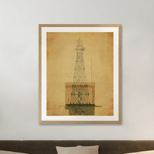 Southwest Pass Lighthouse 1871 Blueprint Drawing - Louisiana Lighthouse, Maritime Poster, Beach House Decor, Lighthouse Poster Print