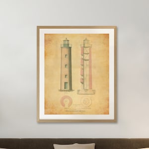 Tibbetts Point Light Blueprint - New York Lighthouse, Nautical Poster, Beach House Décor, Cape Vincent Lighthouse Poster Print