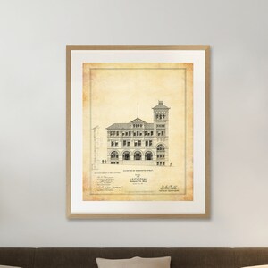 Marquette Michigan Courthouse & Post Office Elevation Drawing - Courthouse Poster Print, Courthouse Drawing, Law Firm Decor, Lawyer Gift