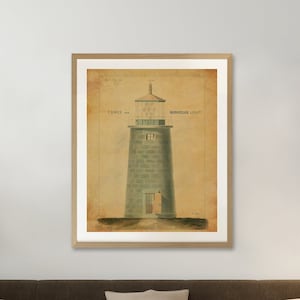Monhegan Island Lighthouse Blueprint - Maine Lighthouse, Nautical Poster, Beach House Décor, Maritime Poster Print, Historical Print