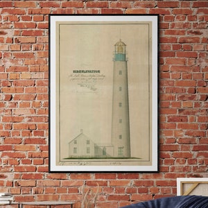 Petit Manan Island Lighthouse Elevation Drawing - Maine Lighthouse, Lighthouse Print, Maritime Poster, Beach House Decor, Lighthouse Poster