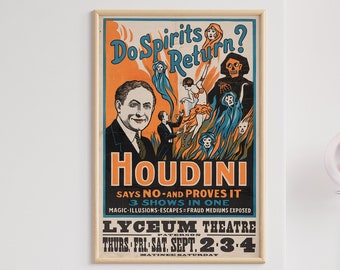 Houdini Spirits Magical Revue Show Poster - Magic Poster, Magician Art, Illusionist Poster, Magic Show Poster, Illusion, Vaudeville Poster