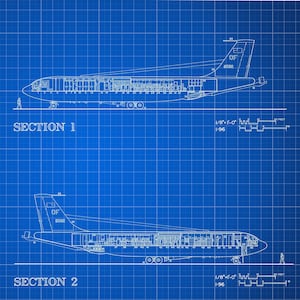 May include: A blueprint diagram of an aircraft interior with a detailed layout of the different sections and equipment. The diagram includes labels for each section and equipment, such as "Co-Pilot Seat", "Navigator Seat", "Twin Nosewheel", "Equipment Rack", "UHFB VHF Communicator Rack", "High Power Amplification Rack", "Low Frequency/Very Low Frequency Transceiver", "Cooling Rack", "Trailing Wire Antenna Control", "High Frequency Rack", "See Communications Rack", "Low Frequency Receiver Rack", "Technical Equipment Control", "Emergency Extinguisher", "Trailing Wire Antenna", "Main Landing Gear", "LF/Very Low Frequency Operator", "Subscriber Station Unit, Communications", "Missile Officer", "Emergency Action MOO", "Force Status", "Advisor", "Mission Commander", "Executive's", "Clacker Box - Holds Launch Positive", "Deck Room", "Bunk Beds", "Boom Operator Station", "Vertical Tail", "High Frequency Probe Antenna", "Lavatory", "Food Rations Storage", "Daytime Tank Converters", "Intelligence", "Logics", "Weather", "Civil Engineer", "High Frequency Radio Operator", "Ultra High Frequency Radio Operator", "Airborne Performance Monitor", "Maintenance/Electronics Console", "Maintenance Monitor", "Miscellaneous Communications Racks", "Secure Communication Equipment Rack", "Airborne Launch Control System", "Cargo Door", "Galley", "Boom Operator & Flight Engineer", "Flight Director Panel", "Pilot Seat".