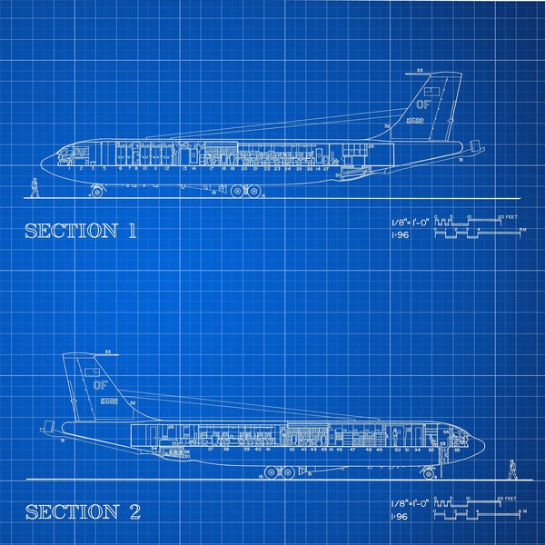 Looking Glass Luftlandekommande Post Poster - Looking Glass Drawing, Air Force Poster, US Air Force Blueprint, EC-135 Aircraft