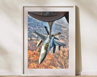 F-16 Refueling Metallic Photo Print – Aviation Art, Pilot Gift