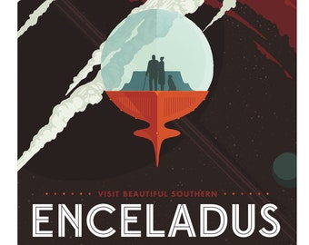 Enceladus Space Travel Poster – NASA JPL Planet Exploration Art