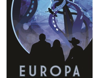 Europa Moon Space Travel Poster – NASA JPL Planet Art Print