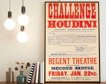 Houdini Challenge Show Poster - Magic Poster, Magician Art, Illusionist Poster, Magic Show Poster, Illusion, Vaudeville Poster, Houdini Show