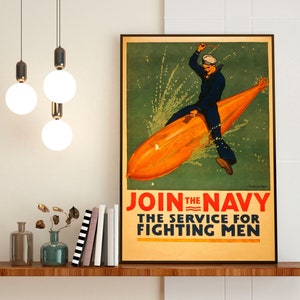 Join the Navy World War II Poster - Navy War Poster, World War 2 Print, World War II Poster, War Propaganda Poster, Vintage Navy Poster