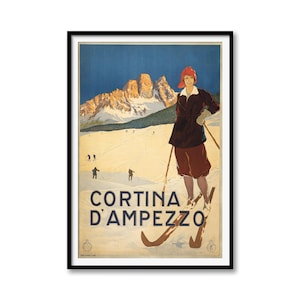 Cortina d’Ampezzo Ski Poster: Vintage Italian Alps Travel Art