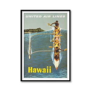 Hawaii United Air Lines Poster - Vintage Hawaiianische Reisekunst, Mid-Century Fluglinienwerbung, Tropische Wanddekoration, Geschenk für Strandliebhaber