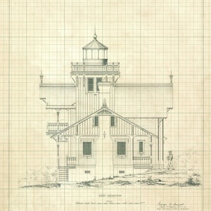 Mare Island Lighthouse Blueprint Drawing - California Lighthouse, Maritime Poster, Beach House Decor, Lighthouse Poster, Nautical Décor