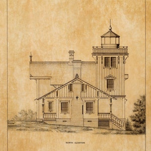 East Brother Island Lighthouse Elevation Drawing - California Lighthouse, Lighthouse Print, Beach House Décor, Point San Pablo Lighthouse