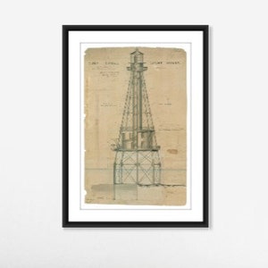 Ship Shoal Lighthouse Blueprint - Louisiana Lighthouse, Ship Shoal Lighthouse, Lighthouse Print, Maritime Poster, Beach House Decor