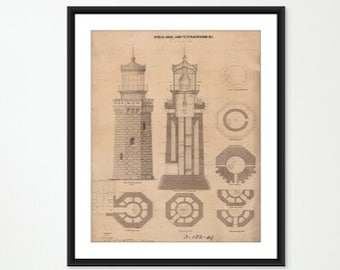 Navesink Twin Lights Lighthouse Blueprint - New Jersey Lighthouse, Lighthouse Print, Maritime Poster, Beach House Decor, Lighthouse Poster