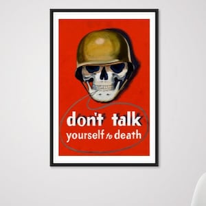 World War II Don&#39;t Talk Poster Red - War Poster, Skull Poster, World War 2 Print, World War 2 Poster, Military Poster, War Propaganda Poster