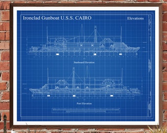 Plano del cañonero acorazado USS Cairo – Póster de un barco restaurado de la Guerra Civil