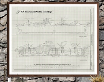 Plano del buque nuclear NS Savannah: impresión marítima antigua restaurada