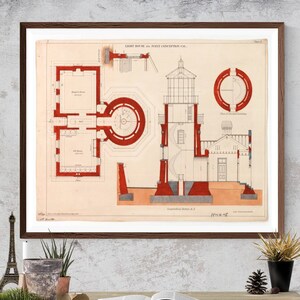 Point Conception Lighthouse Blueprint - California Lighthouse, Lighthouse Print, Maritime Poster, Beach House Decor, Lighthouse Poster