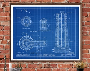 Plano del faro de Erie Land – Decoración náutica vintage