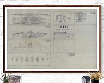 USS G-1 Submarine Blueprint – Vintage Nautical Poster
