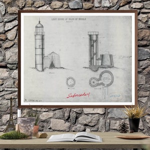 Isles of Shoals Lighthouse Blueprint -  White Island Lighthouse, Lighthouse Print, Maritime Poster, Beach House Decor, Lighthouse Poster