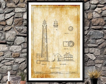 Pensacola Light Lighthouse Blueprint - Lighthouse Print,  Maritime Poster, Beach House Decor, Lighthouse Poster, Pensacola Bay Lighthouse