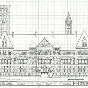Allegheny County Courthouse and Jail Elevation Drawing - Pennsylvania Courthouse, Law Firm Decor, Lawyer Gift, Pittsburgh Courthouse