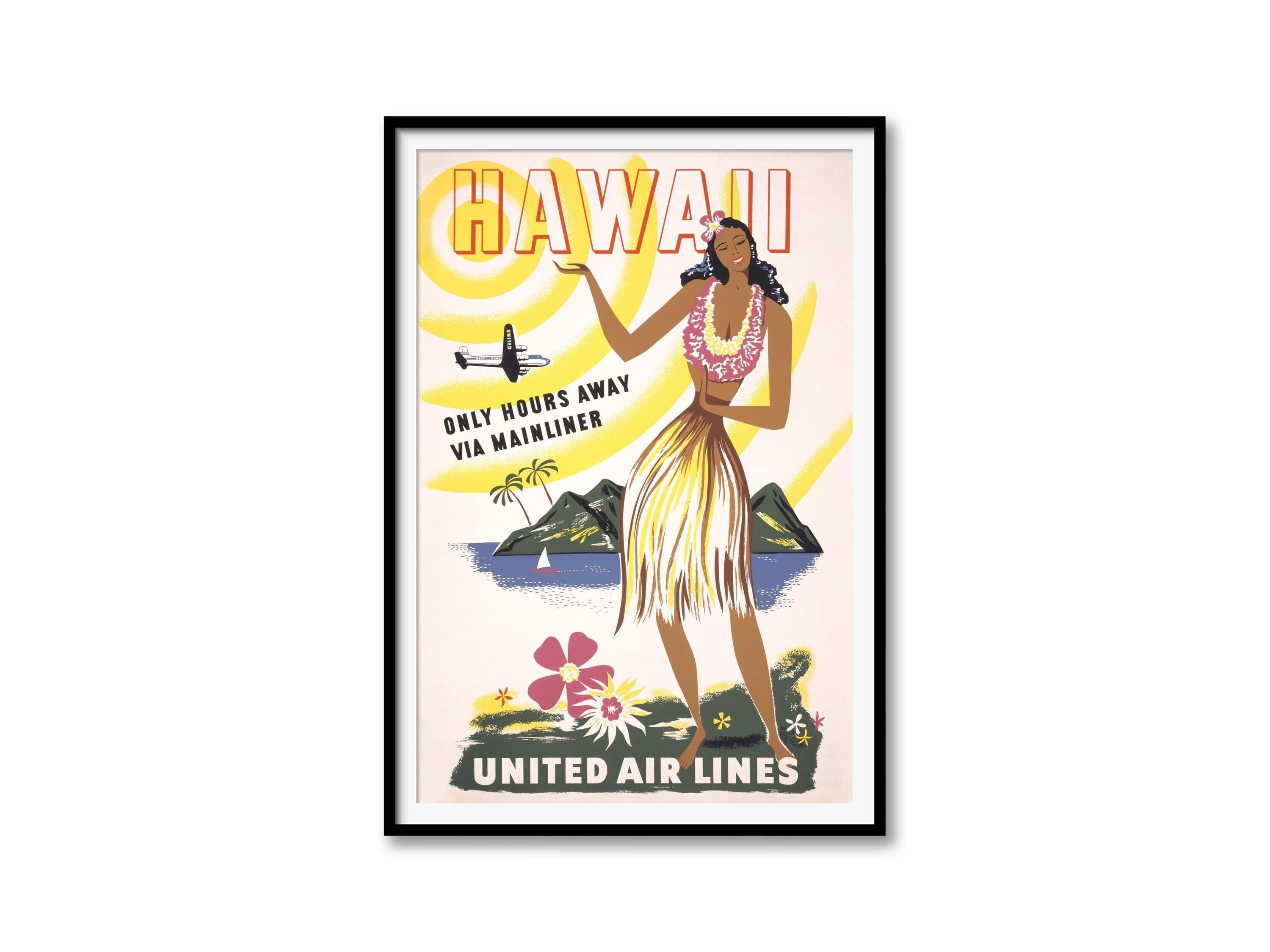 Hawaii Travel Poster – 1950s United Air Lines, Retro Tropical