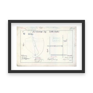 Könnte beinhalten: Eine Schwarzweiß-Zeichnung eines Entwurfs für einen "R. & S. Steam Tug" mit dem Titel "Little Wonder", der Nummer "5155" und dem Namen "W. Nicholson" auf der Seite.