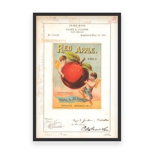 Red Apple Tobacco Trademark 1891 Print - Vintage Plug Tobacco Label, Retro Advertising Art, Tobacco Decor, Bar Decor, Vintage Poster